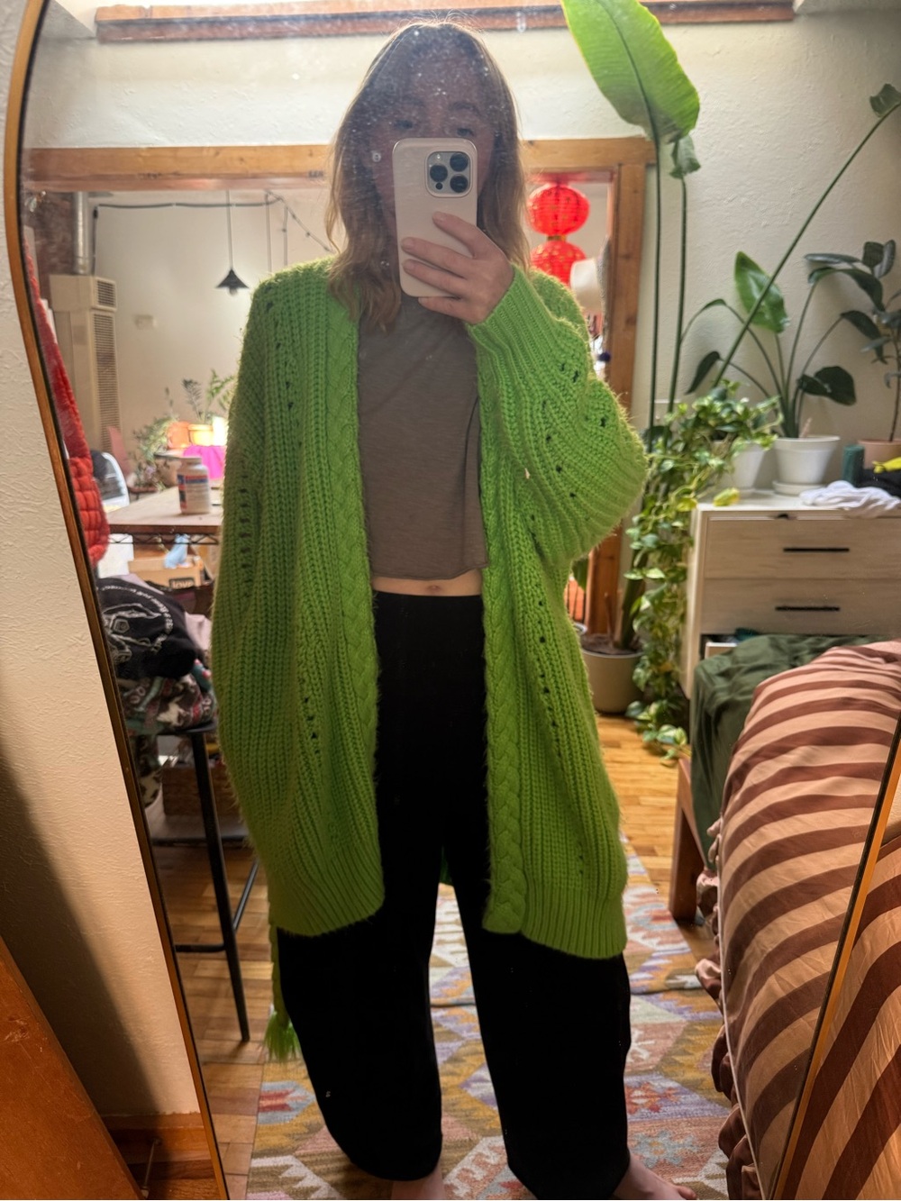 Chunky Open-Front Women's Cardigan Sweater - Lime Green